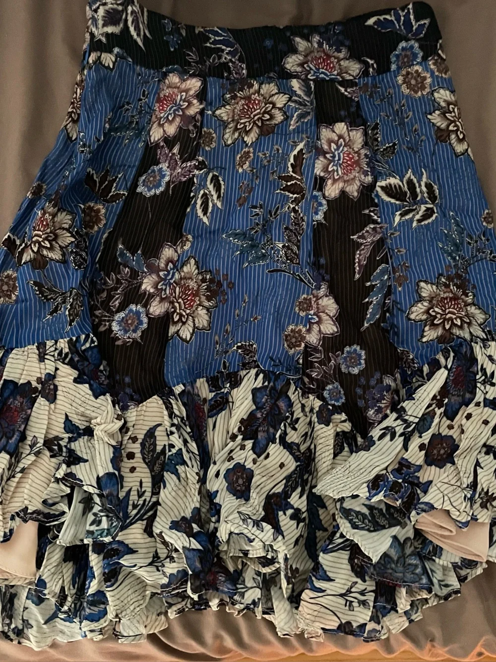 Zara Floral Patchwork Smocked Tube Top - Blue, Black, Cream